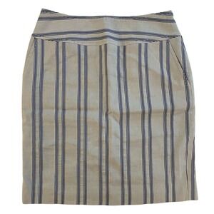 Faconnable Women's‎ Striped Classic Mini Pencil Skirt Size 6 Cream Blue Preppy